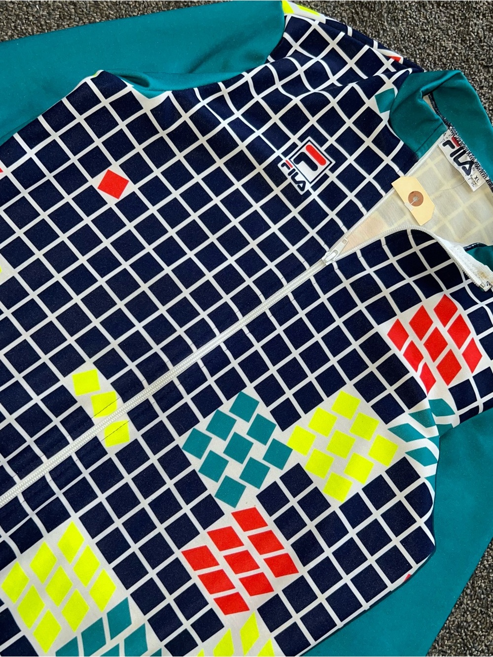 NWT Vintage 70’s/80’s Fila Geometrical Grid Wool Cycling Jersey Men’s Size XL
